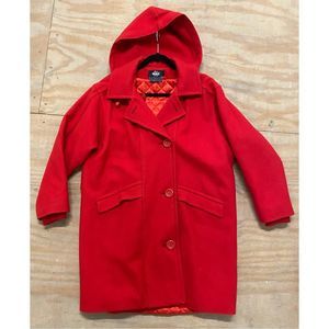 Woolrich 100% Wool Red Long Hooded Coat, Size Small, MSRP $790